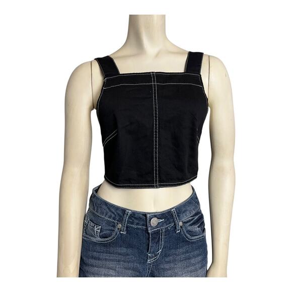Weekday Women’s Size S Black Denim Crop Top Square Neck Streetwear - Picture 1 of 8